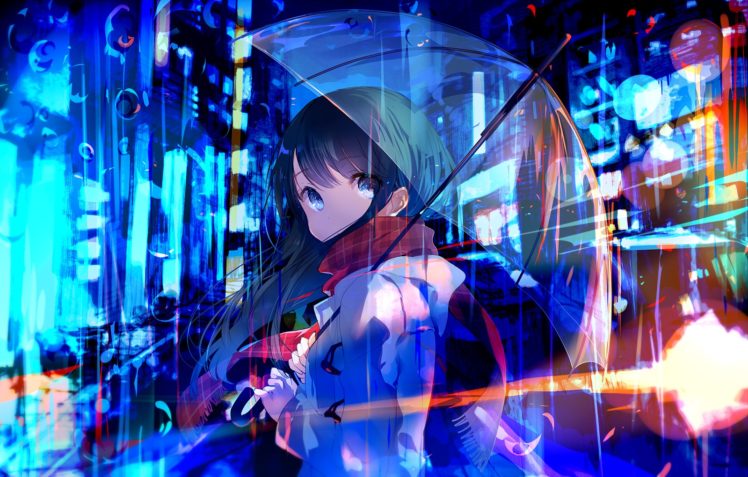 umbrella, Anime girls, Neon HD Wallpaper Desktop Background