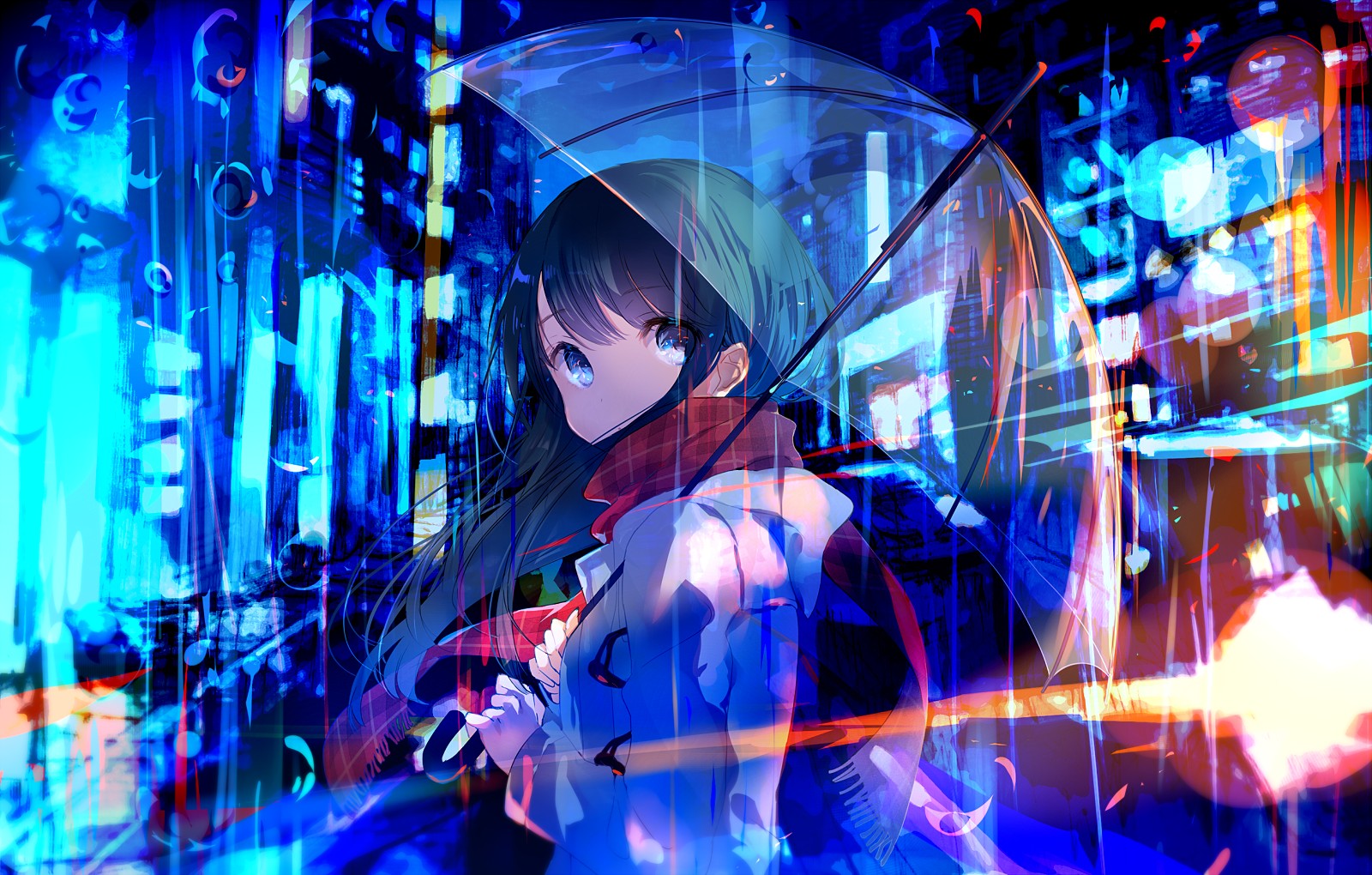 umbrella, Anime girls, Neon Wallpaper