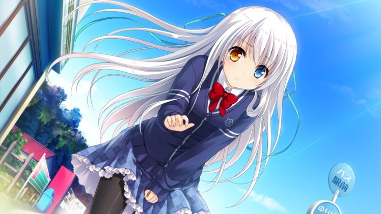 anime girls, Amanogawa saya, Silver hair, Visual novel HD Wallpaper Desktop Background