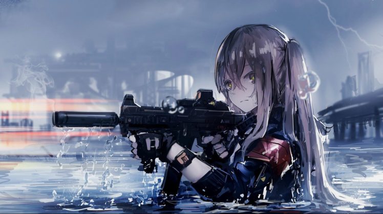 anime girls, Assault rifle, Gun HD Wallpaper Desktop Background