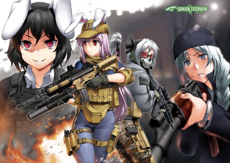 anime, Anime girls, Crossover, Call of Duty: Ghosts, Weapon, Bunny ears, Touhou HD Wallpaper Desktop Background