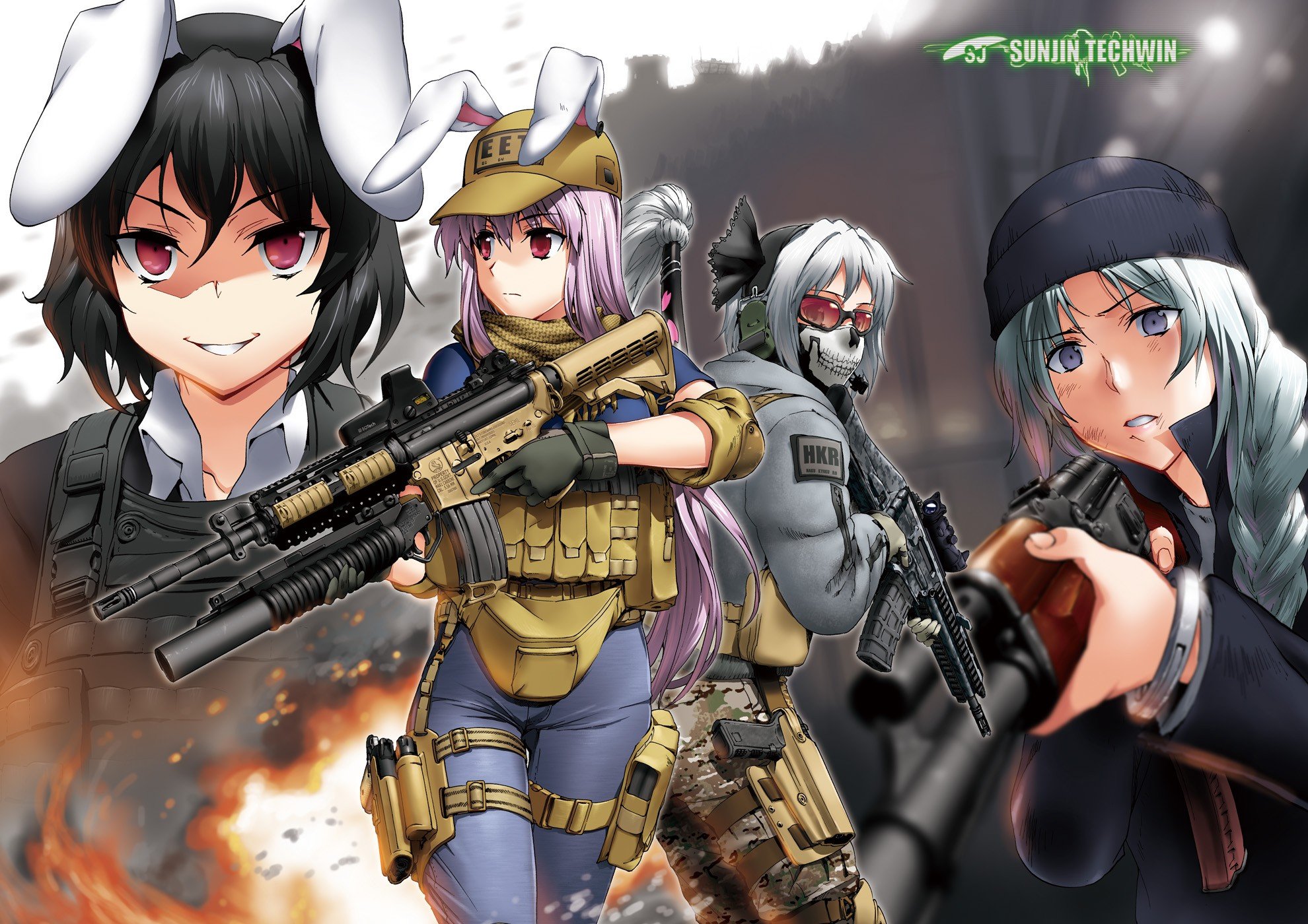 anime, Anime girls, Crossover, Call of Duty: Ghosts, Weapon, Bunny ears, Touhou Wallpaper