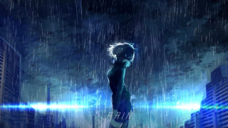 anime girls, Rain HD Wallpaper Desktop Background