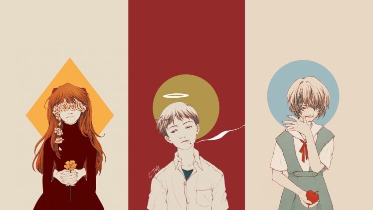 Neon Genesis Evangelion, Asuka Langley Soryu, Ayanami Rei, Ikari Shinji HD Wallpaper Desktop Background