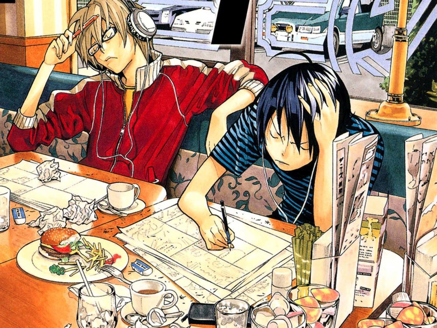 Bakuman, Anime boys, Moritaka Mashiro, Takagi Akito, Anime Wallpaper