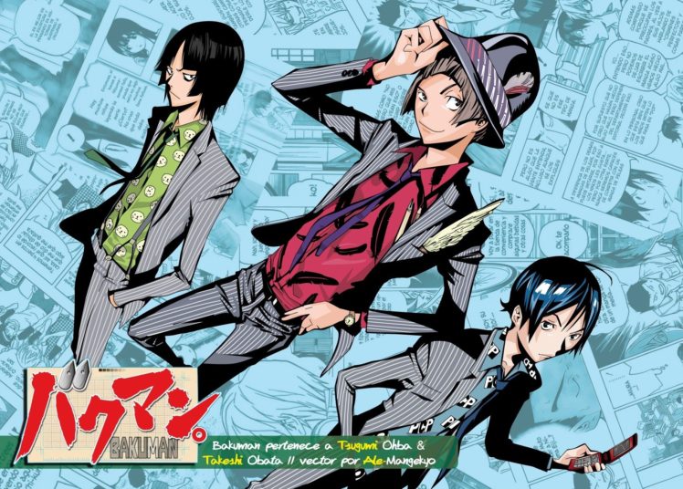 Bakuman, Anime boys, Moritaka Mashiro, Niizuma Eiji, Kazuya Hiramaru, Anime HD Wallpaper Desktop Background