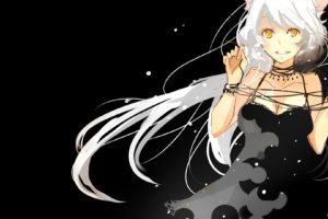 white hair, Neko Hanekawa, Hanekawa Tsubasa, Monogatari Series, Nekomimi, Black dress, Anime, Anime girls, Yellow eyes
