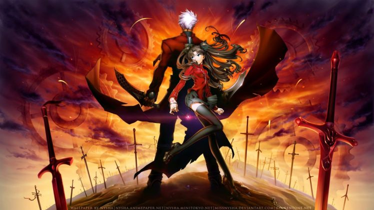 Fate Stay Night: Unlimited Blade Works, Archer (Fate Stay Night), Tohsaka Rin, Sword, Anime girls HD Wallpaper Desktop Background
