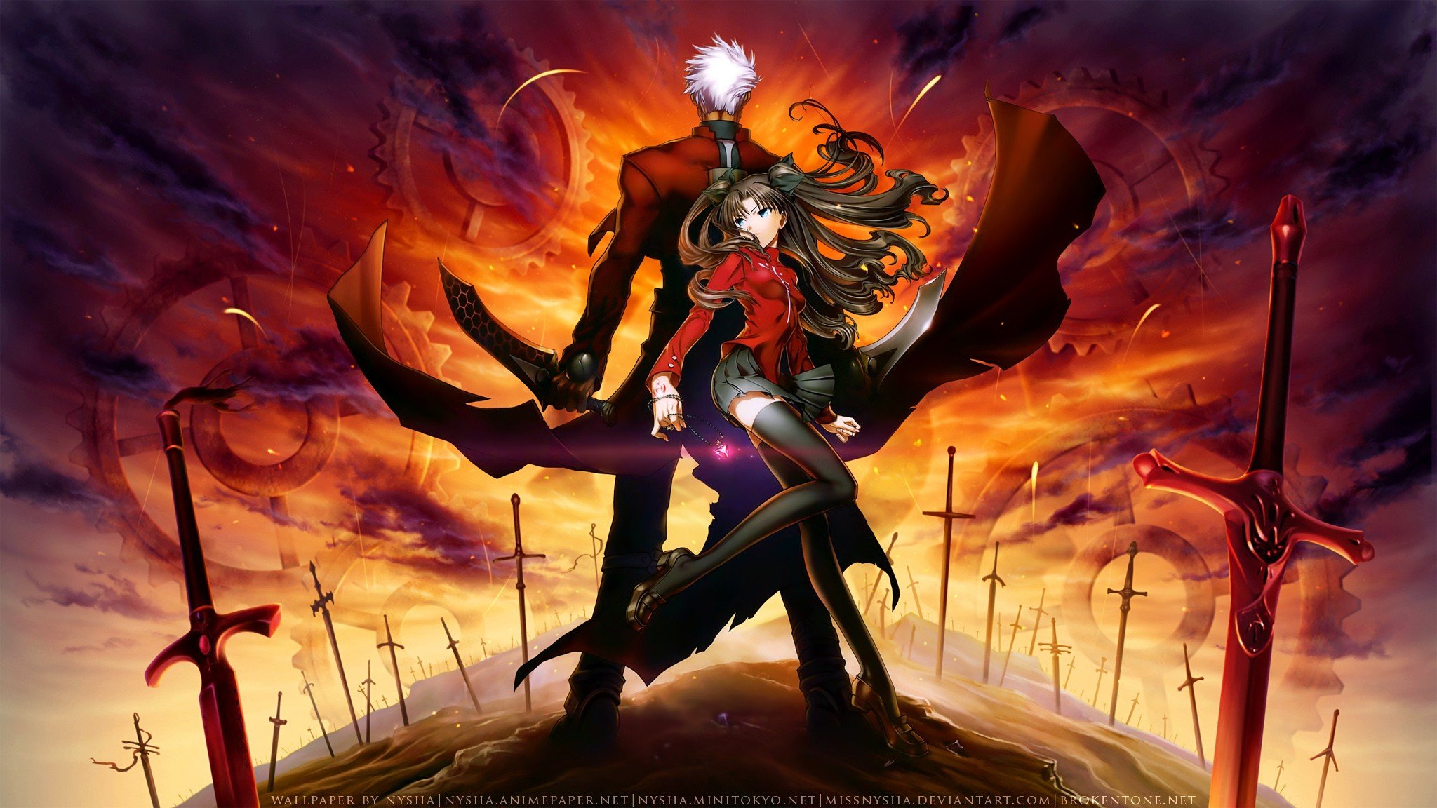 Fate Stay Night: Unlimited Blade Works, Archer (Fate Stay Night), Tohsaka Rin, Sword, Anime girls Wallpaper