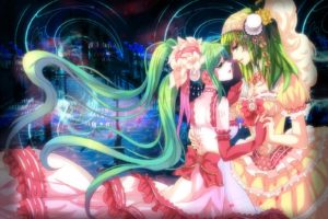 green hair, Vocaloid, Megpoid Gumi, Hatsune Miku, Twintails