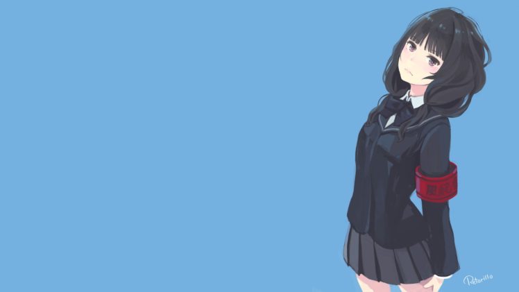 anime girls, Blue background HD Wallpaper Desktop Background