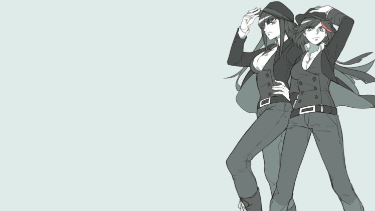 long hair, Anime, Anime girls, Kill la Kill, Matoi Ryuuko, Kiryuin Satsuki, Simple background, Suits HD Wallpaper Desktop Background