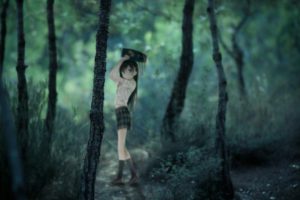 Kantoku, Schoolgirl, Forest, Grass, Anime girls