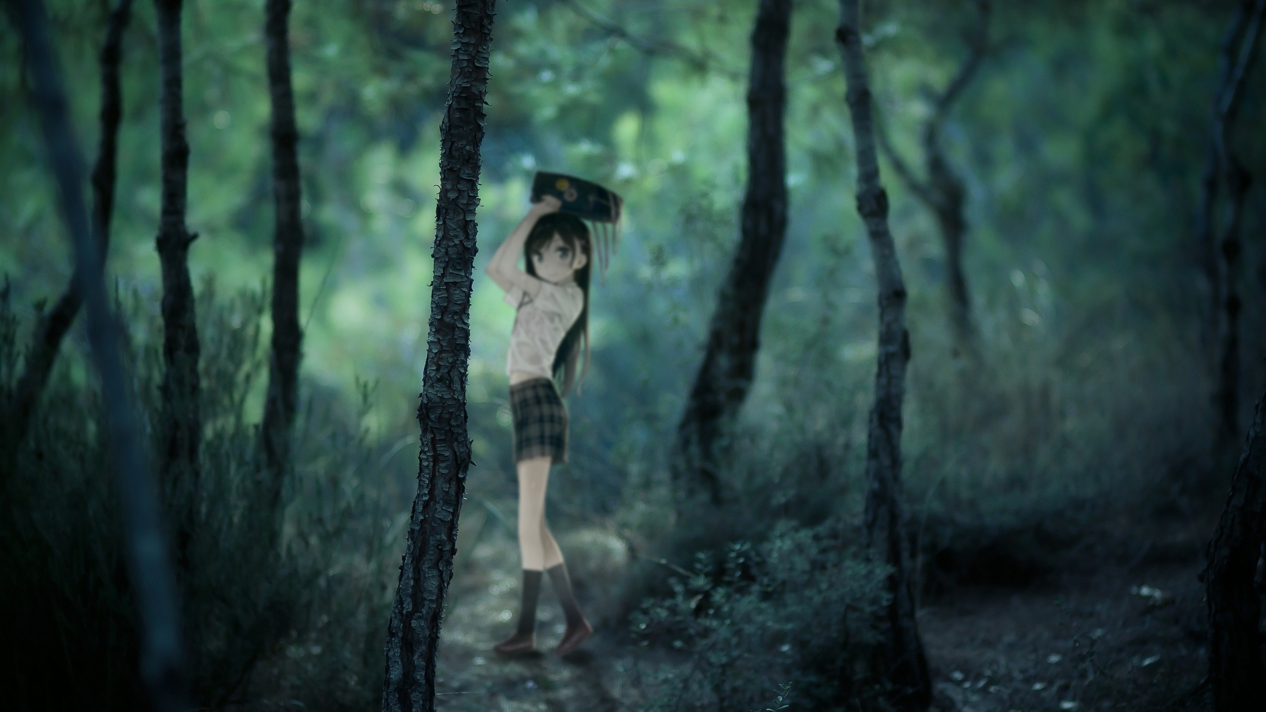 Kantoku, Schoolgirl, Forest, Grass, Anime girls Wallpaper