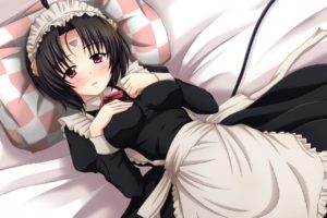 red eyes, Maid outfit, Black hair, Anime