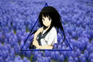 Hyouka, Blue flowers, Geometry, Shapes, Anime girls