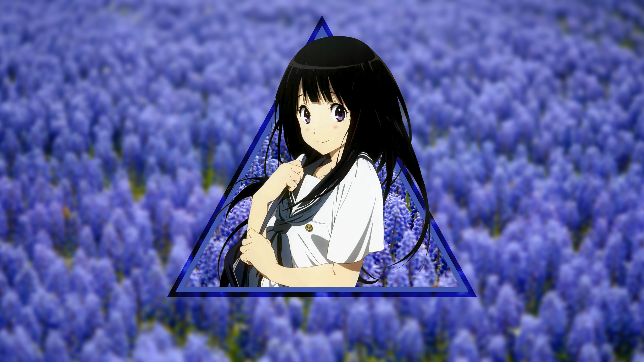 Hyouka, Blue flowers, Geometry, Shapes, Anime girls Wallpaper