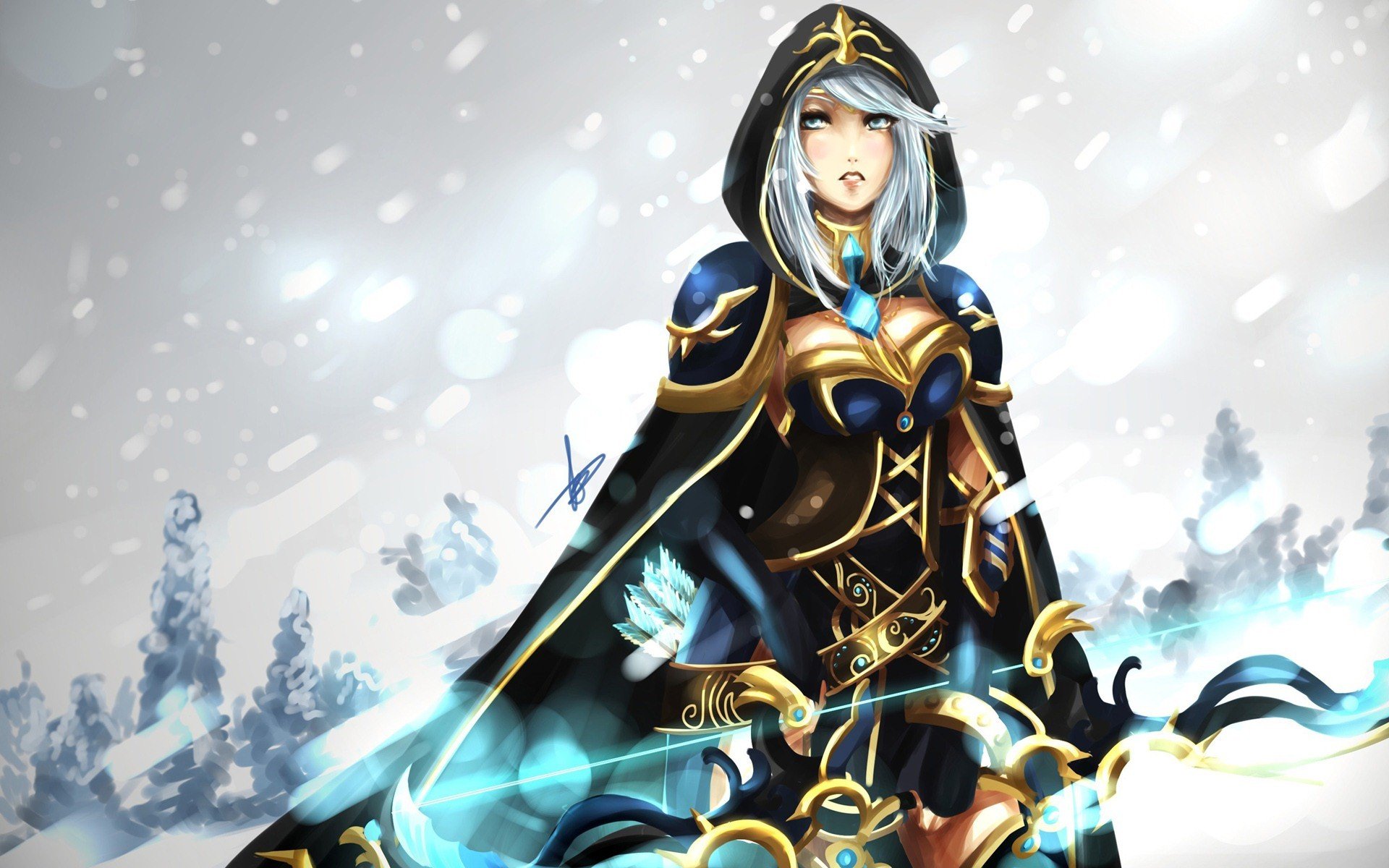 white hair Blue eyes Video game  characters  Anime  Anime  girls League of Legends Bow 