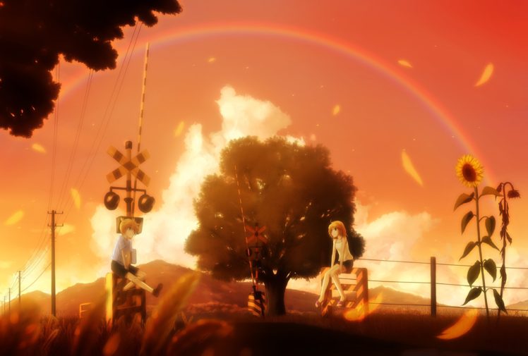 anime, Artwork, Anime girls, Sunflowers, Sunset HD Wallpaper Desktop Background