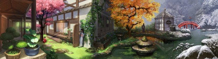 anime, Artwork, Anime girls, Seasons, Winter, Spring, Summer, Fall HD Wallpaper Desktop Background