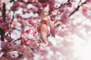 landscape, Cherry blossom, Anime girls, Blurred