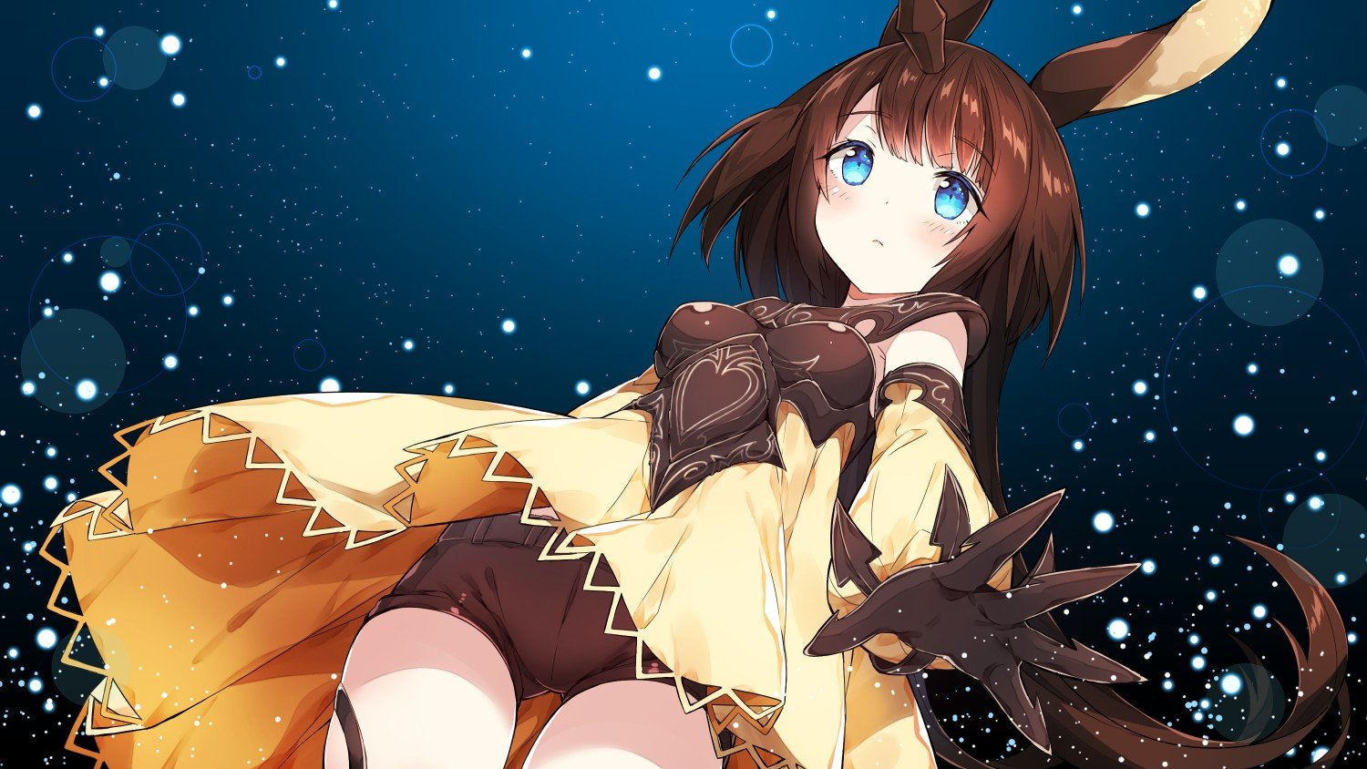 Blue Eyes Anime Girls Anime Moon Al Miraj Rabbits Brown Hairs Shadowverse Horns Sparkles Blushing Dress Blue Background Bunny Ears Wallpapers Hd Desktop And Mobile Backgrounds