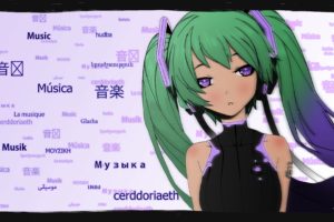 green hair, Vocaloid, Anime girls, Anime, Violet eyes