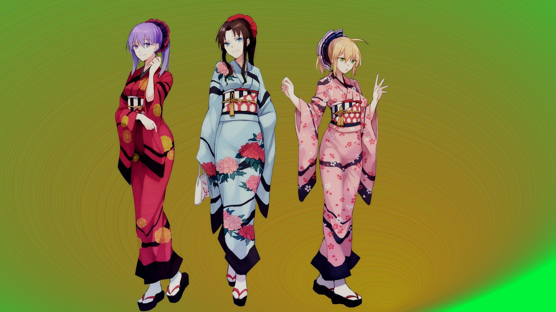 Fate Stay Night, Anime girls, Saber, Tohsaka Rin, Sakura Matou Wallpaper