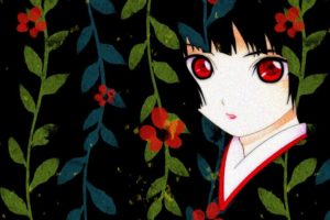 Enma Ai, Anime girls, Anime, Red eyes, Black hair, Flowers, Kimono