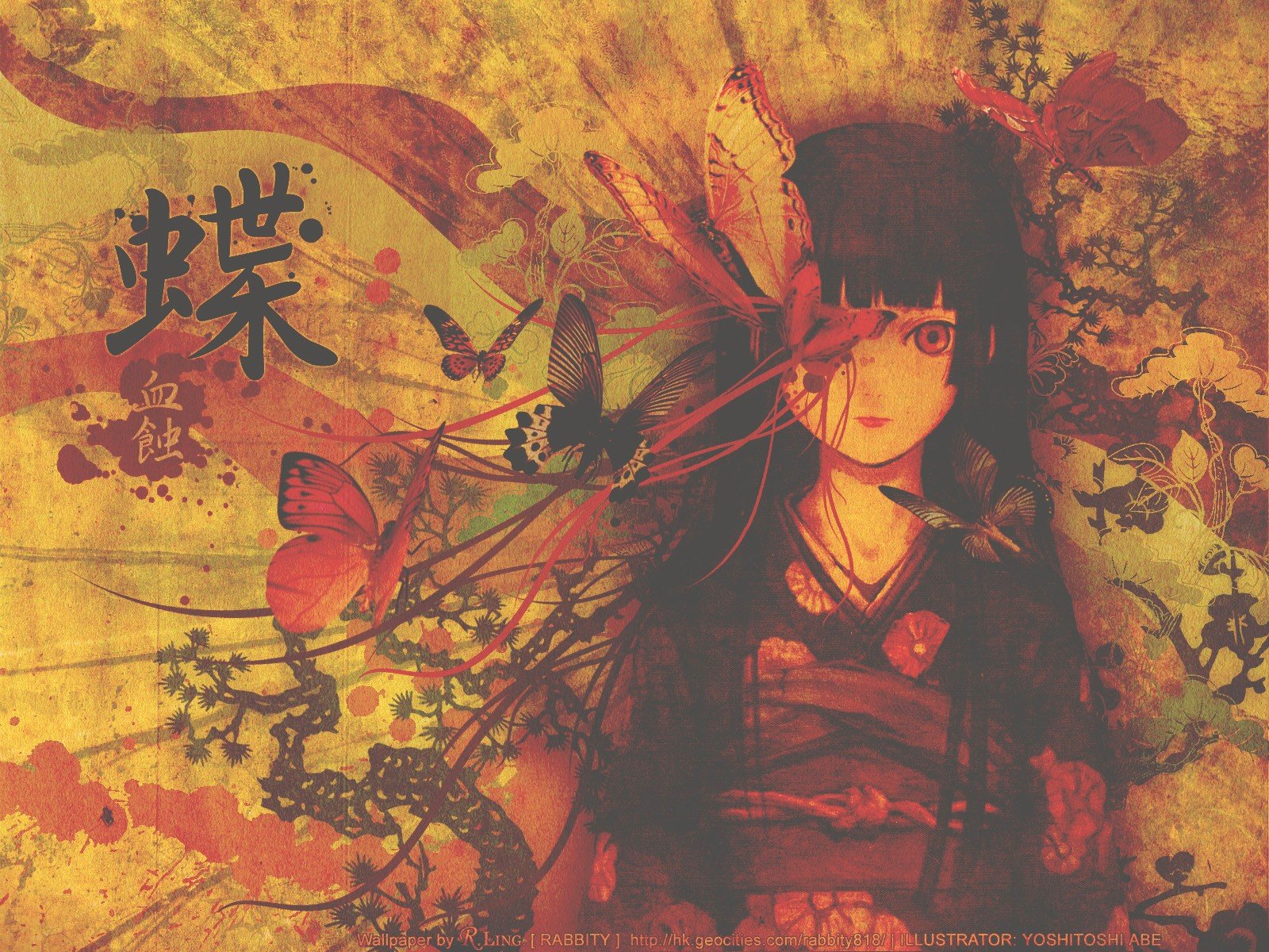 Enma Ai, Anime girls, Anime, Butterfly, Kimono Wallpaper