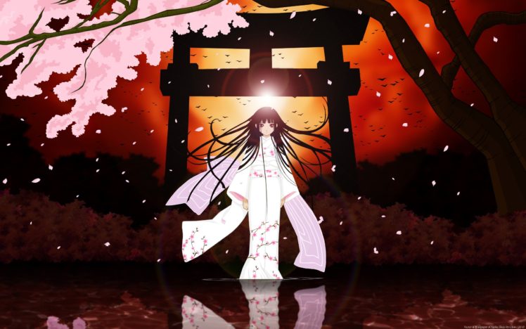 Enma Ai, Anime girls, Anime, Cherry blossom, Reflection, Kimono HD Wallpaper Desktop Background