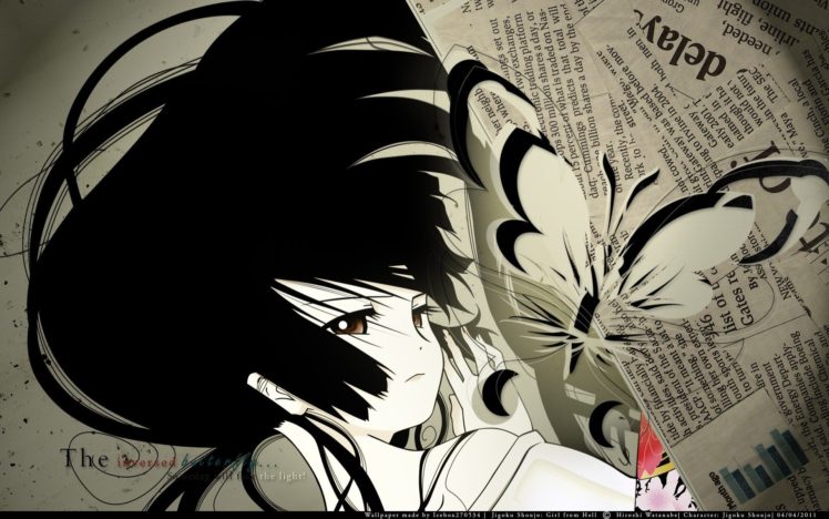 Enma Ai, Anime girls, Anime, Butterfly, Kimono, Black hair HD Wallpaper Desktop Background