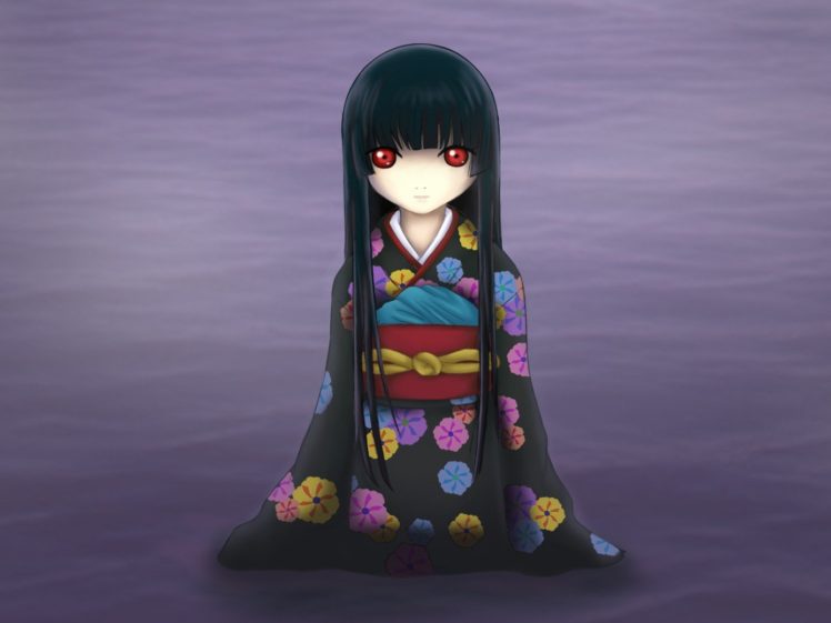 Enma Ai, Anime girls, Anime, Kimono, Chibi, Long hair, Simple background, Flowers HD Wallpaper Desktop Background