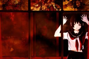 Enma Ai, Anime girls, Anime, School uniform, Red background