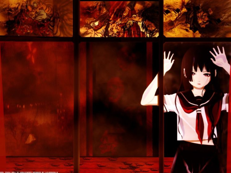Enma Ai, Anime girls, Anime, School uniform, Red background HD Wallpaper Desktop Background