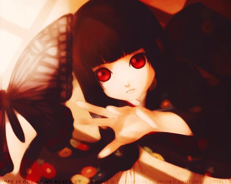 Enma Ai, Anime girls, Anime, Butterfly, Kimono, Red eyes HD Wallpaper Desktop Background