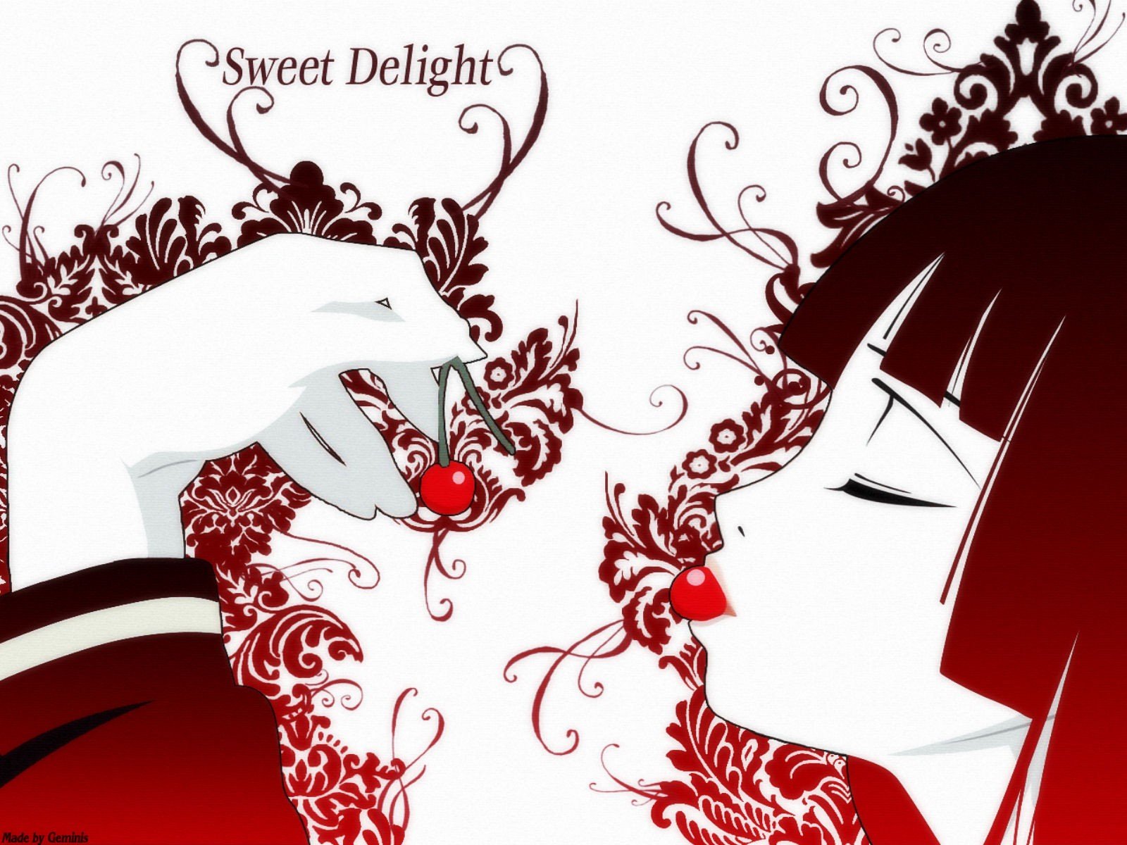 Enma Ai, Anime girls, Anime, Cherries, White background, Reflection, Eating, Red Wallpaper