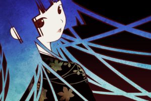 Enma Ai, Anime girls, Anime, Blue hair, Kimono, Leaves