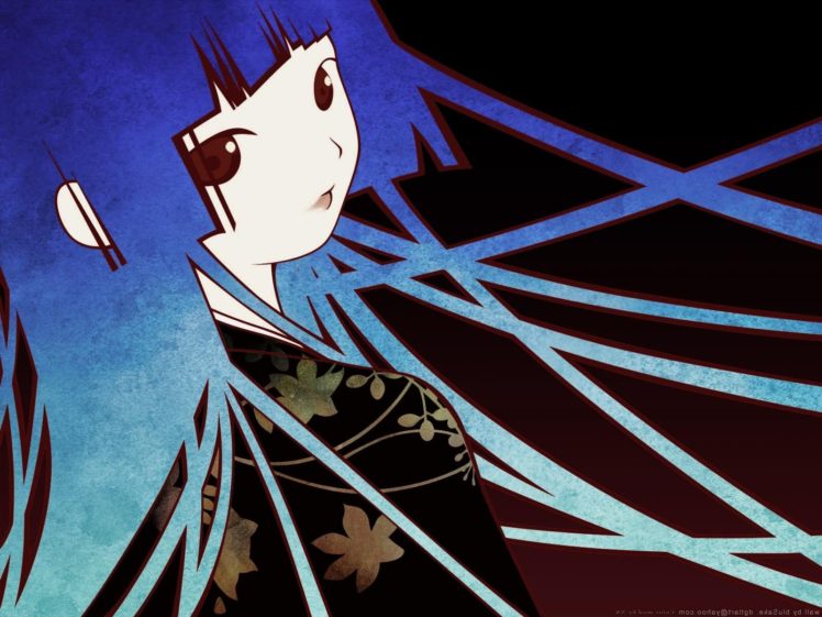 Enma Ai, Anime girls, Anime, Blue hair, Kimono, Leaves HD Wallpaper Desktop Background