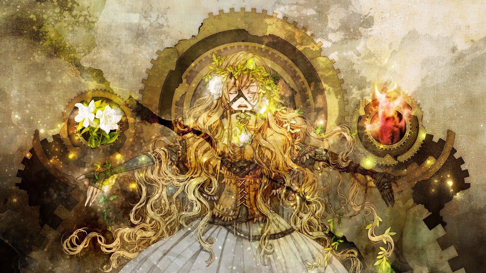 anime girls, Original characters, Blonde, Closed eyes Wallpaper