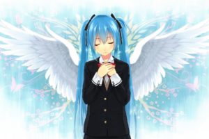 Vocaloid, Hatsune Miku, Wings, Closed eyes
