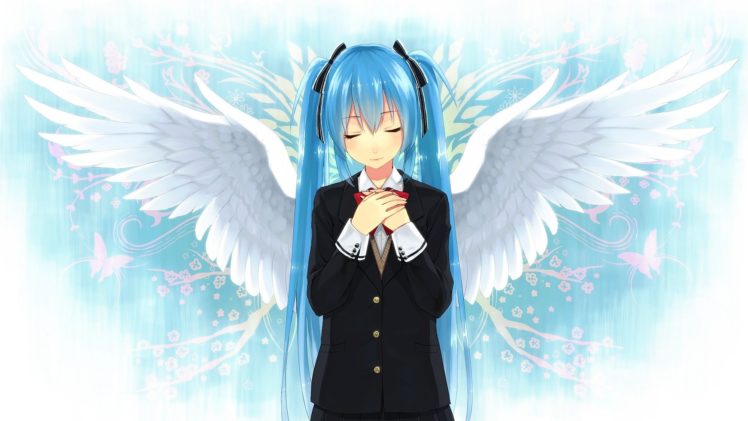 Vocaloid, Hatsune Miku, Wings, Closed eyes HD Wallpaper Desktop Background