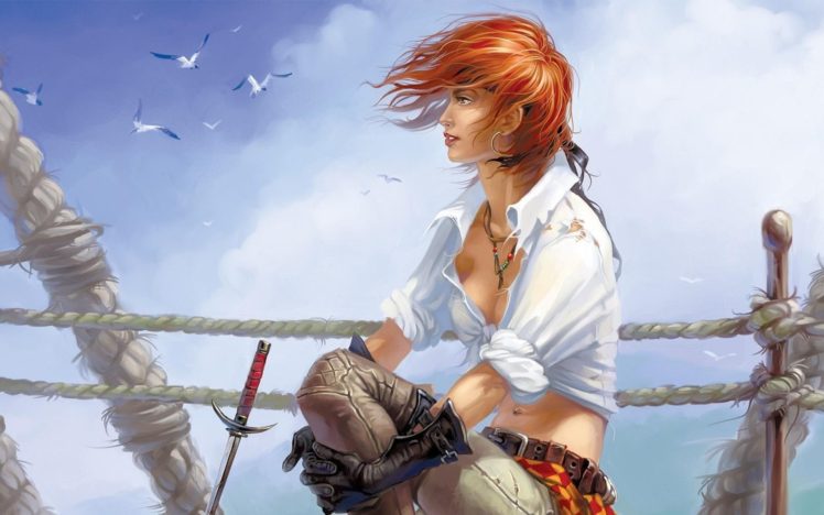 pirates, Anime girls, Redhead HD Wallpaper Desktop Background