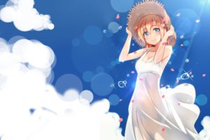 Love Live!, Kousaka Honoka, Blonde, Blue eyes, Anime, Anime girls, Clouds