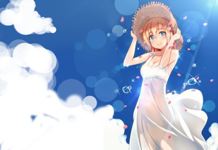 Love Live!, Kousaka Honoka, Blonde, Blue eyes, Anime, Anime girls, Clouds HD Wallpaper Desktop Background