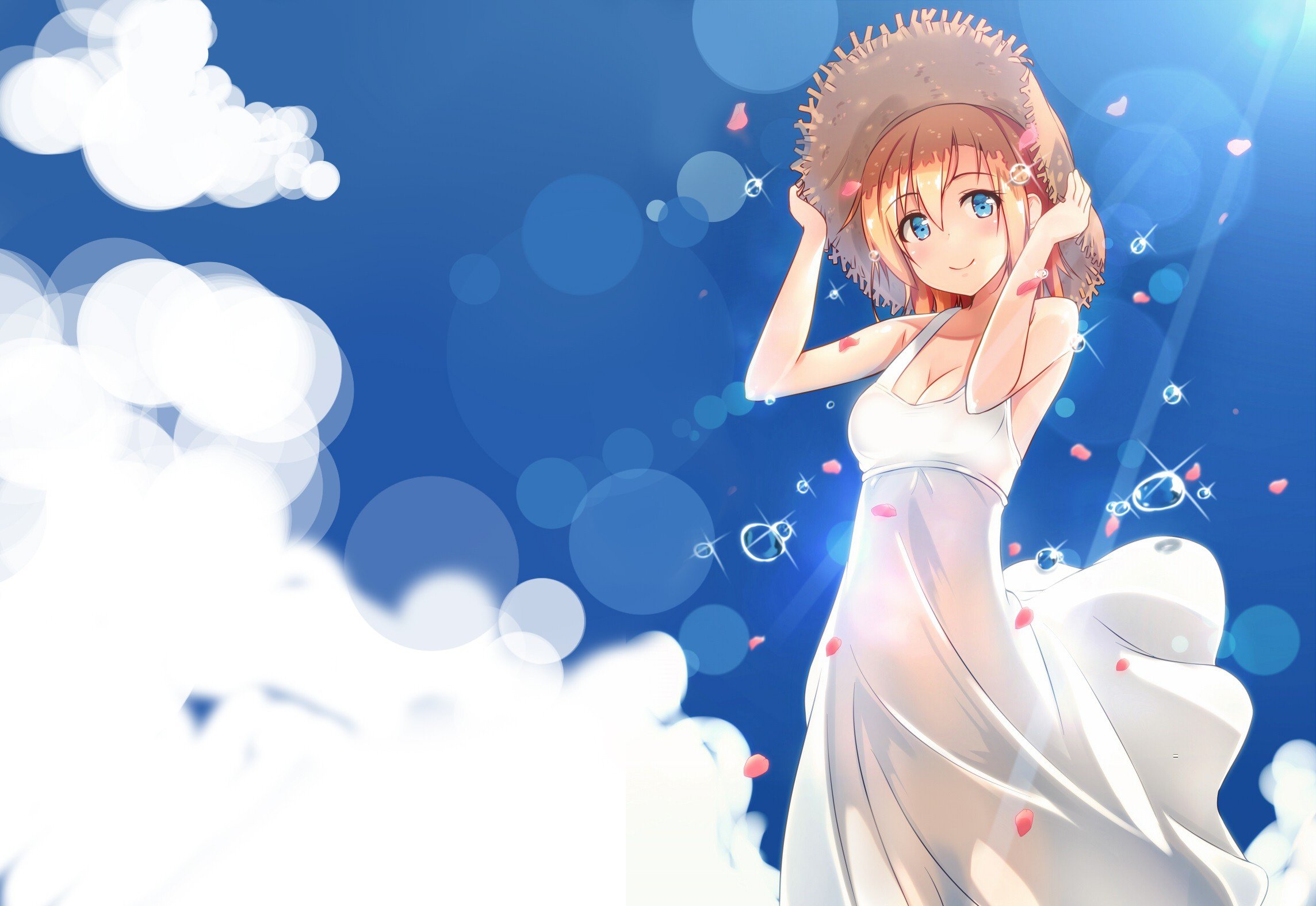 Love Live!, Kousaka Honoka, Blonde, Blue eyes, Anime, Anime girls, Clouds Wallpaper