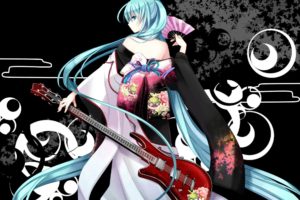 Vocaloid, Guitar, Kimono, Traditional clothing