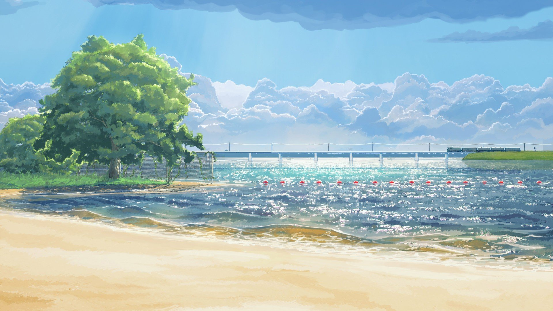 ArseniXC, Everlasting Summer, Beach, Sea, Clouds, Trees, Artwork Wallpaper