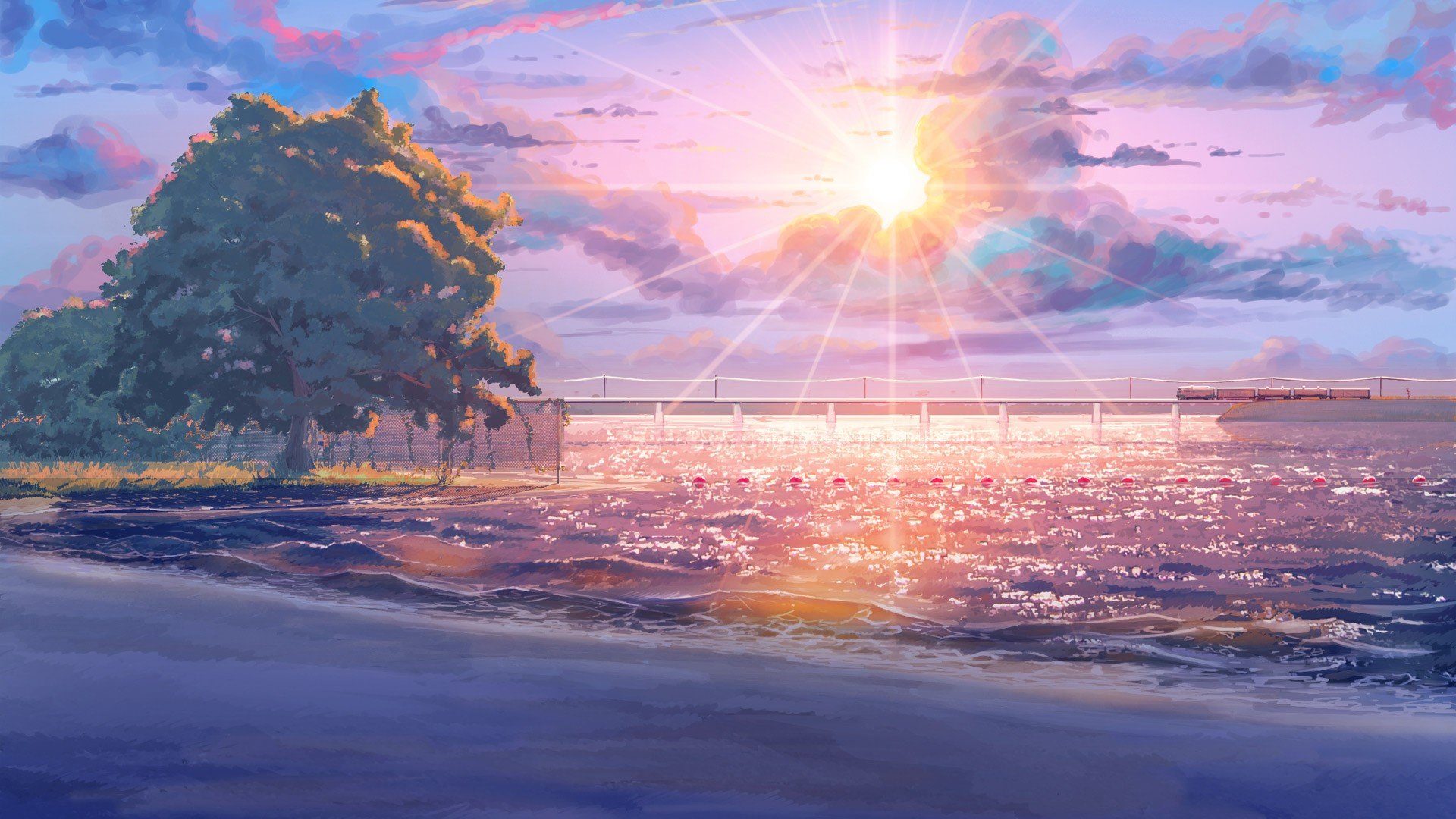ArseniXC, Beach, Sun, Sun rays, Sea, Clouds, Everlasting Summer, Visual novel Wallpaper