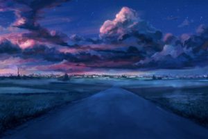 cityscape, Clouds, Sunset, Starry night, Everlasting Summer, Visual novel